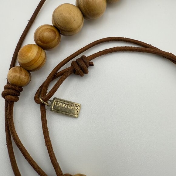 Canvas Crescent Faux Bone Horn Pendant Necklace with Wooden Beads 32" Adjustable - Picture 4 of 4